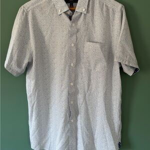 Heritage Short-Sleeve Button-Down Shirt in White with Navy Microdots
